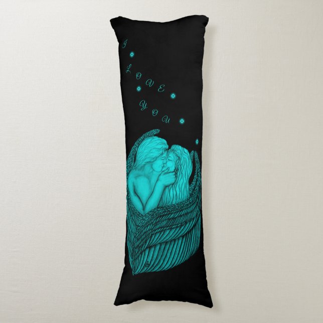 Coussins Longs Angels Kissing, noir et vert Design (Devant (Vertical))