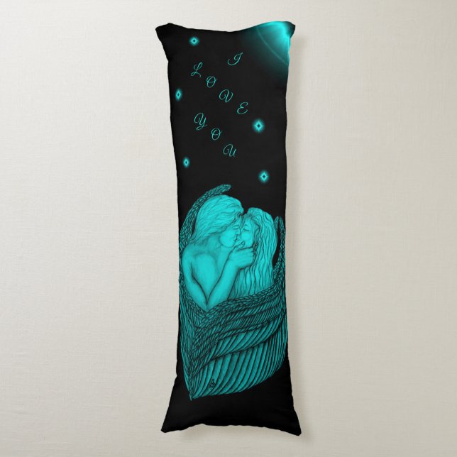Coussins Longs Angels Kissing, noir et vert Design (Devant (Vertical))