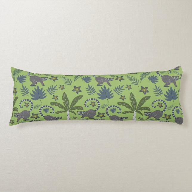 Coussins Longs Animaux tropicaux sans soudure motif vert et gris (Devant)
