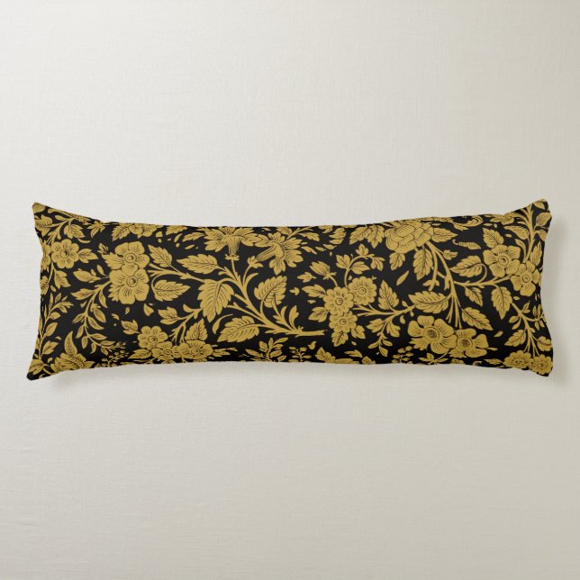 Coussins Longs Antique Gold Floral Indian Lac-work Black Pattern (Devant)