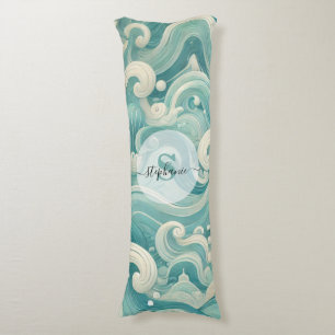 Coussins Longs Aqua Blue & White Wave Abstraite - Art moderne Flu