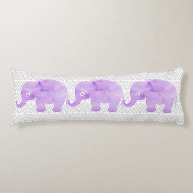 Coussins Longs Aquarelle 3 Eléphants Shibori Primitive Chevron (Devant)