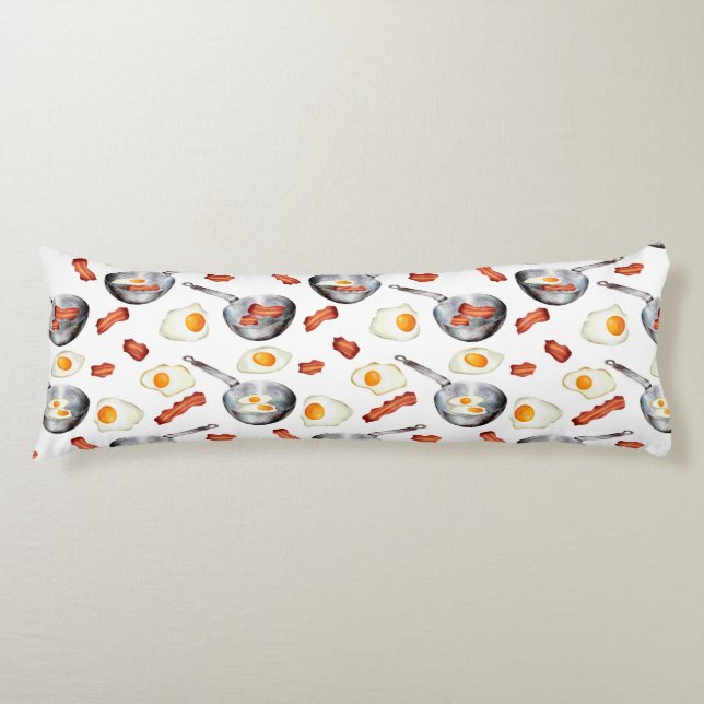 Coussins Longs Aquarelle Bacon & Oeufs Petit déjeuner Motif alime (Devant)