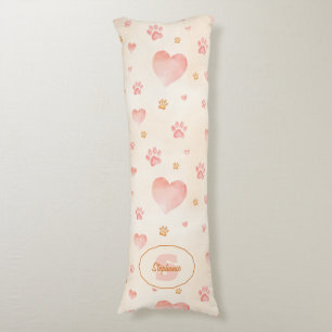 Coussins Longs Aquarelle Coeurs et Empreintes de pattes Motif