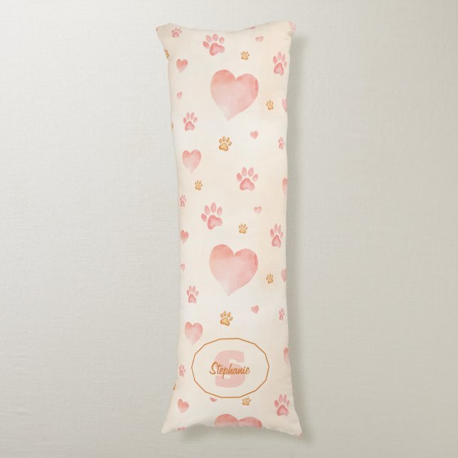 Coussins Longs Aquarelle Coeurs et Empreintes de pattes Motif (Devant (Vertical))