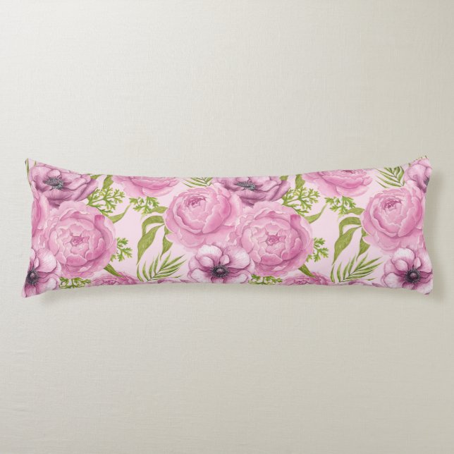 Coussins Longs Aquarelle des fleurs de pivoine et d'anémone (Devant)