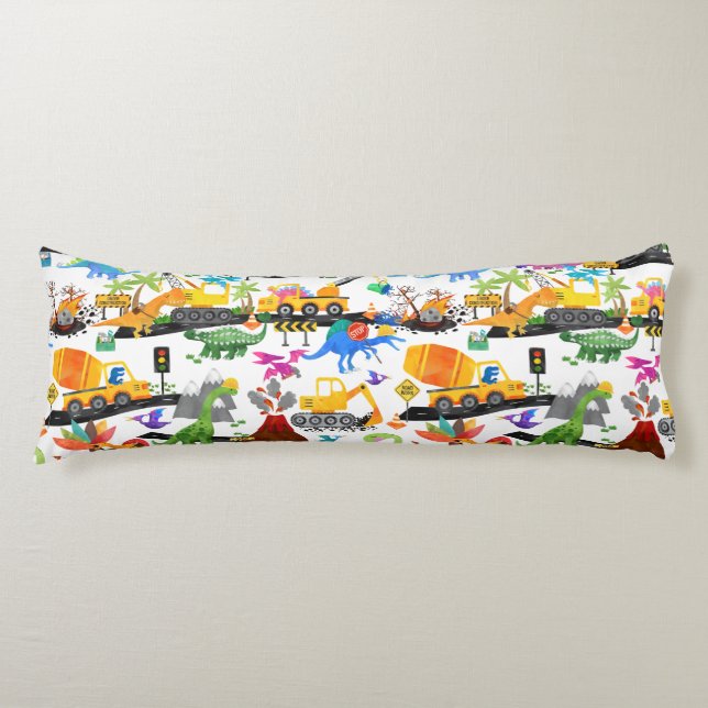 Coussins Longs Aquarelle Dinosaure Construction Enfants Personnal (Devant)