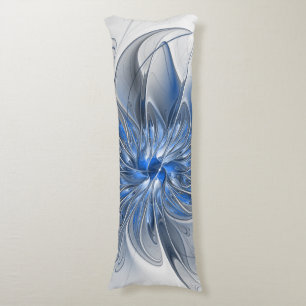 Coussins Longs Aquarelle gris bleu Abstrait Fractal Art Flower