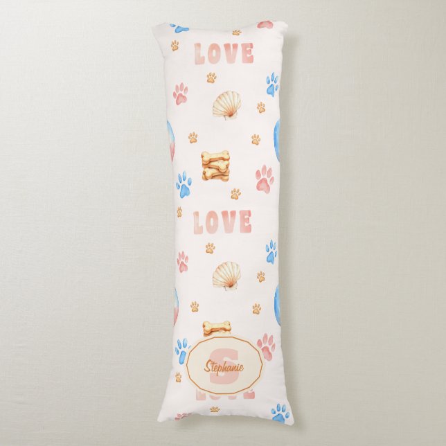 Coussins Longs Aquarelle "LOVE" Design avec Empreintes de pattes  (Devant (Vertical))