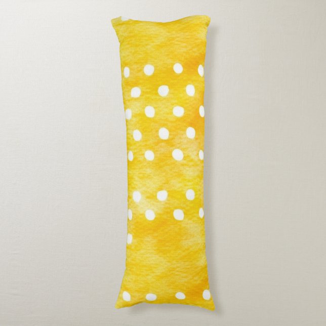 Coussins Longs Aquarelle Polka Dot - Terre Jaune et Blanc (1) (Devant (Vertical))