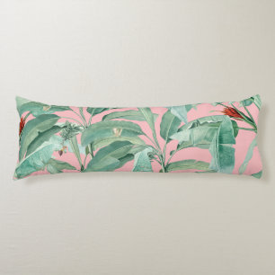 Coussins Longs Aquarelle rose moderne Tropical Banana Palm Feuill