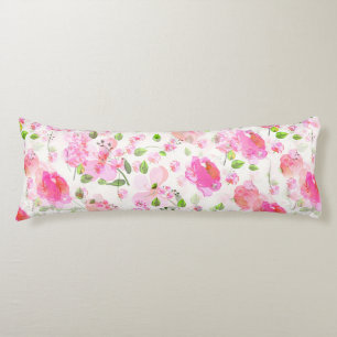 Coussins Longs Aquarelle rose Motif de jardin Floral