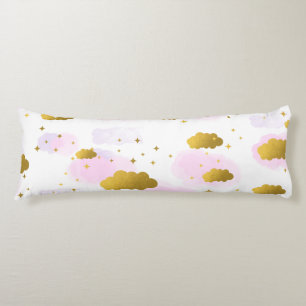 Coussins Longs Aquarelle rose Nuages Gold Stars Sky