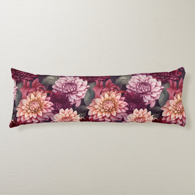Coussins Longs Aquarelle Rouge rose Dahlia Motif Design (Devant)