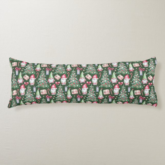 Coussins Longs Aquarelle verte illustrée Arrière - plan Noël (Devant)