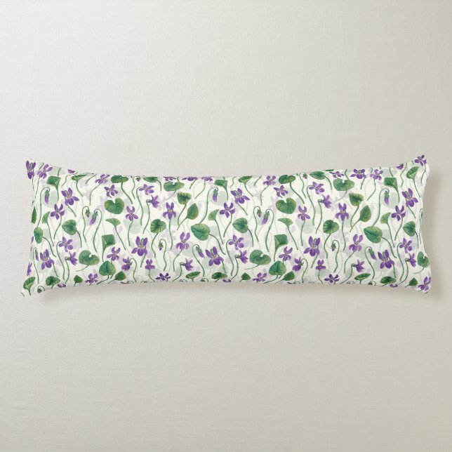 Coussins Longs Aquarelles violettes sur blanc cassé (Devant)