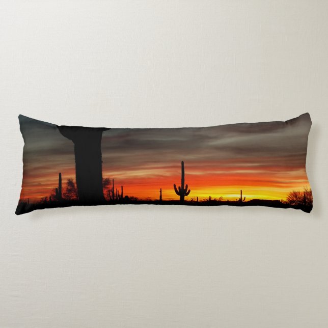 Coussins Longs Arizona Sunset Sonoran Desert Avec Saguaro Cactus (Devant)