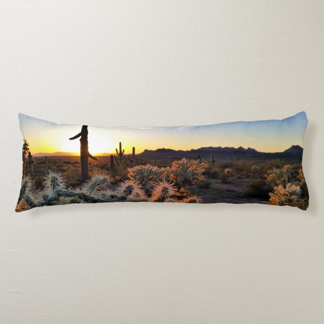 Coussins Longs Arizona Sunset Sonoran Desert Avec Saguaro Cactus (Devant)