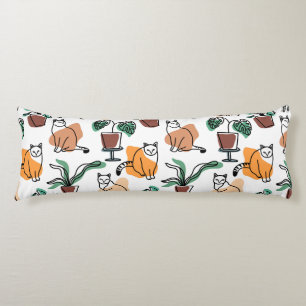 Coussins Longs Art de trait dessin chats et fleurs