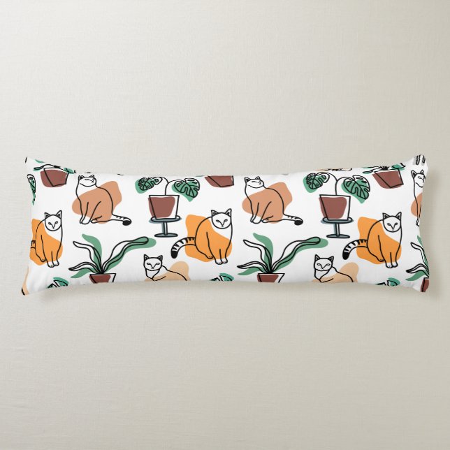 Coussins Longs Art de trait dessin chats et fleurs (Devant)