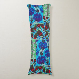 Coussins Longs Art floral bleu et vert maximaliste vibrant