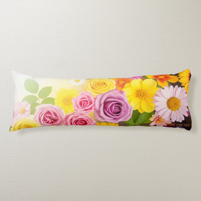 Coussins Longs Art floral dégradé vibrant - Rose Jaune Violet (Devant)