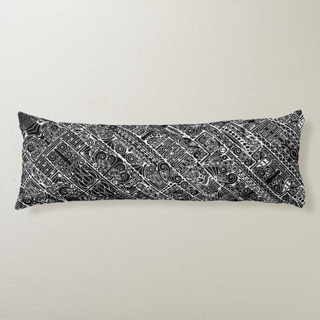 Coussins Longs Art Géométrique Noir Et Blanc 2 (Devant)