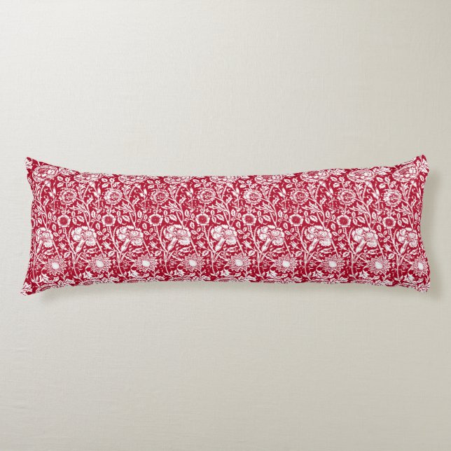 Coussins Longs Art Nouveau Carnation Damask, rouge et blanc (Devant)