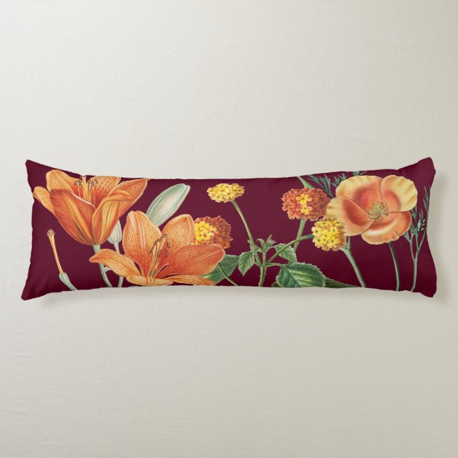 Coussins Longs Automne Aquarelle d'automne Orange Floral Bourgogn (Devant)