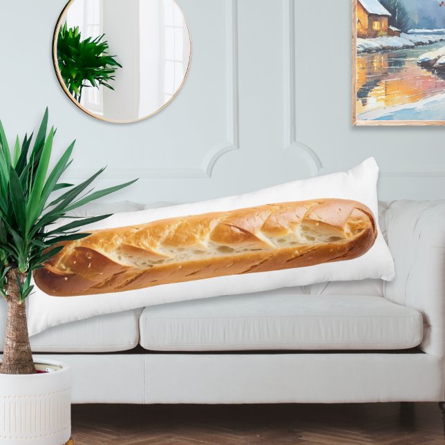 Coussins Longs Baguette de pain à bâtonnet française personnalisé (A long length body pillow with French baguette picture on one side, your own custom text on the back)