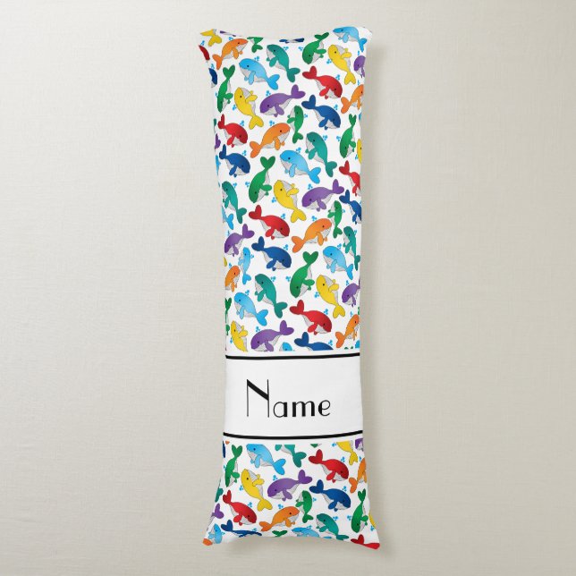 Coussins Longs Baleines bleues personnalisées d'arc-en-ciel blanc (Devant (Vertical))