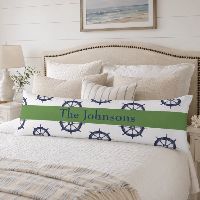 Coussins Longs Barre de Navire Nautionique Vert et Bleu (Créateur téléchargé)