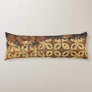 Coussins Longs Batik Kawung vintage indonésien à motif rustique