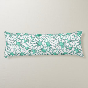 Coussins Longs Beau design floral Turquoise et blanc