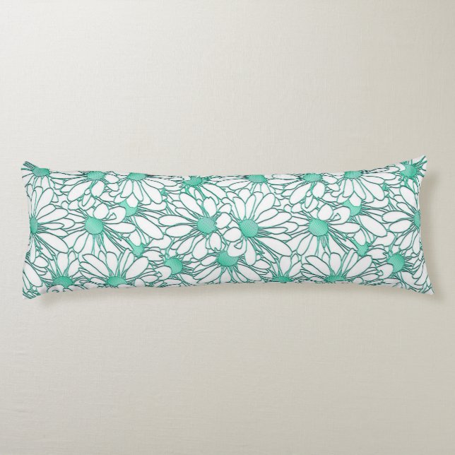 Coussins Longs Beau design floral Turquoise et blanc (Dos)