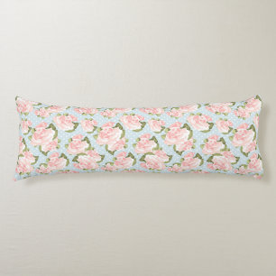 Coussins Longs Beau motif de rose avec le pois bleu