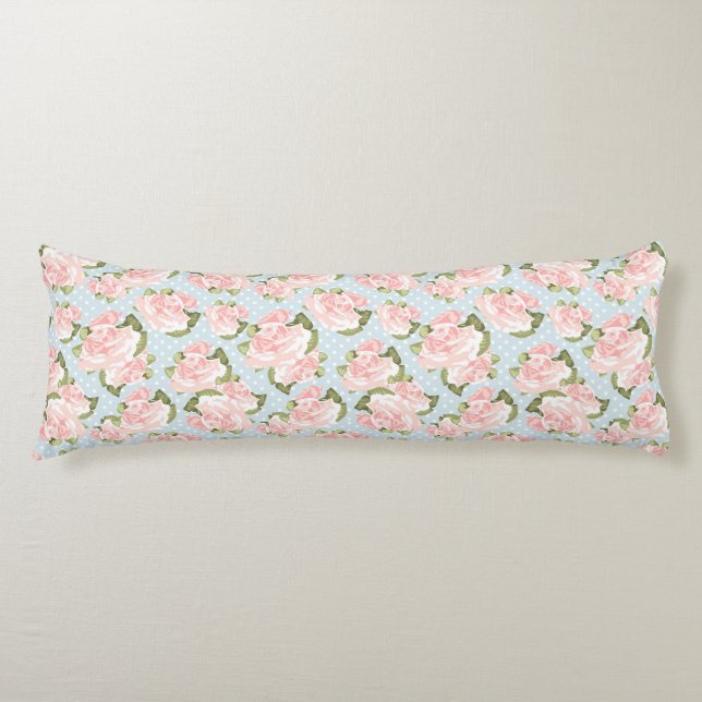 Coussins Longs Beau motif de rose avec le pois bleu (Devant)