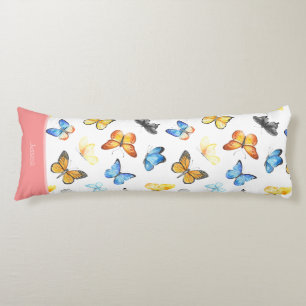 Coussins Longs Beau Motif papillon avec nom Coton rose