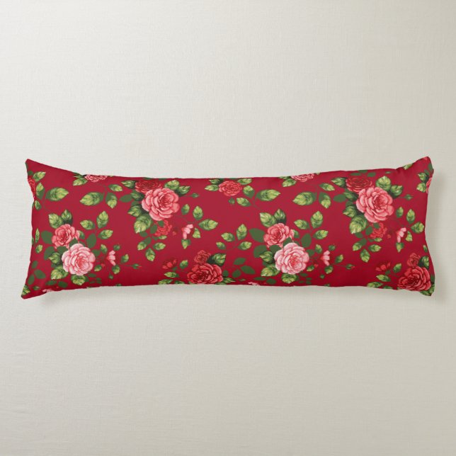 Coussins Longs Beau Oreiller Motif Rose Rouge (Devant)