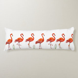 Coussins Longs Beaux Flamants roses roses sur blanc