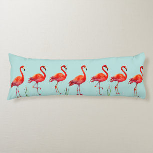 Coussins Longs Beaux Flamants roses roses sur bleu clair