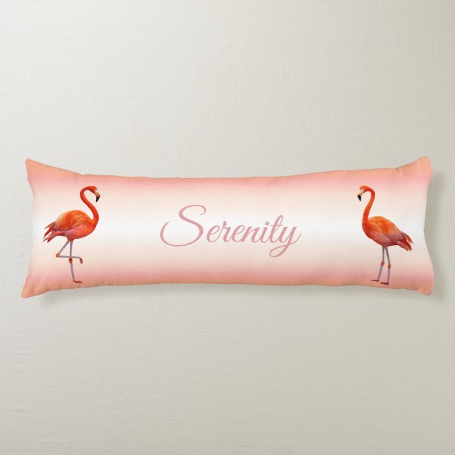 Coussins Longs Beaux flamants roses sur corail rose clair (Devant)