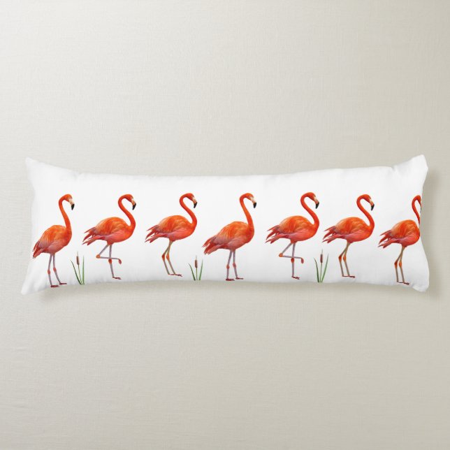 Coussins Longs Beaux flamants roses sur fond blanc (Devant)