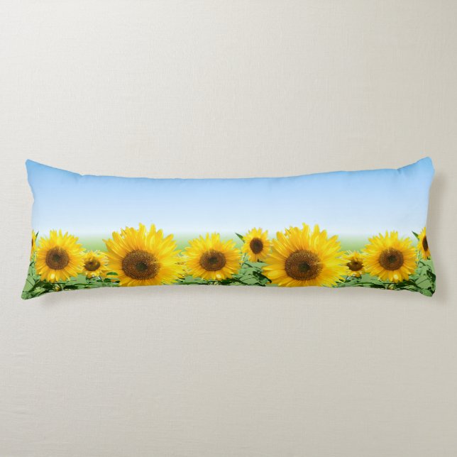Coussins Longs Beaux Tournesols sur Oreiller Corps Bleu Ciel (Devant)