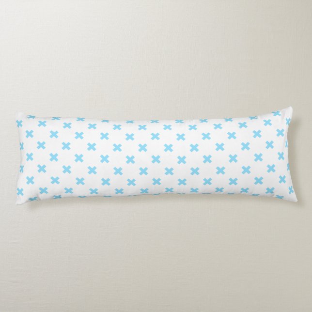 Coussins Longs Bébé bleu croix coutures sur blanc (Dos)