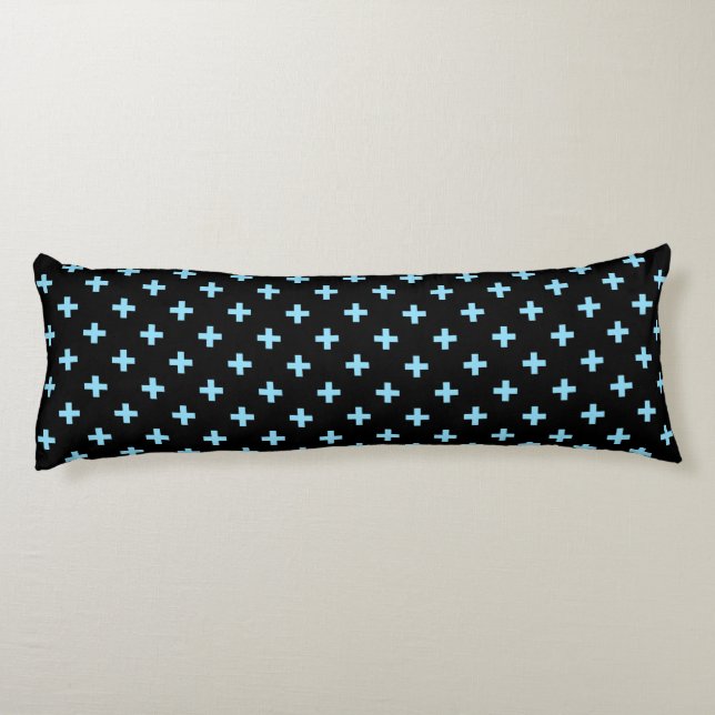 Coussins Longs Bébé bleu polka croise sur noir (Dos)