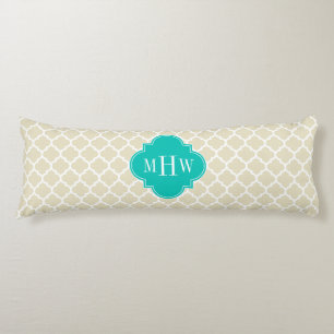 Coussins Longs Beige Blanc Marocain #5 Turquoise 3 Monogramme ini