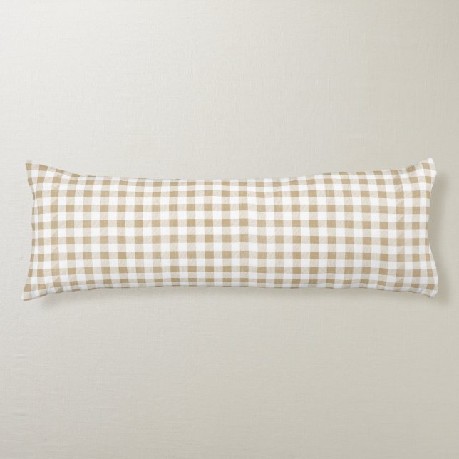 Coussins Longs Beige neutre rustique En vichy Plaid (Devant)