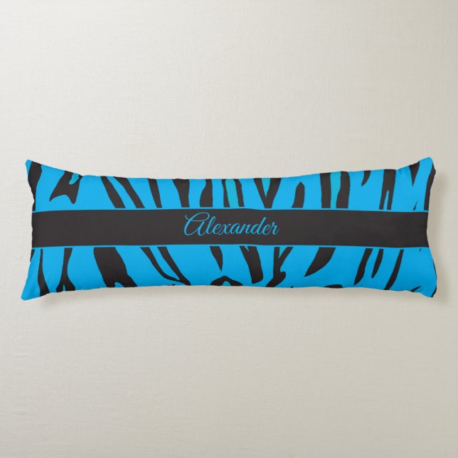 Coussins Longs Belle impression de tigre en bleu et noir (Devant)