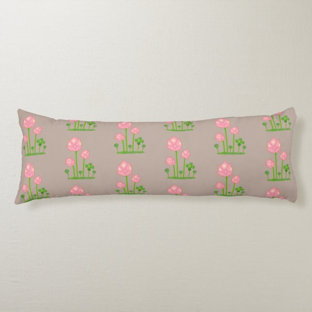 Coussins Longs Belles fleurs roses sur fond beige chanceux (Devant)